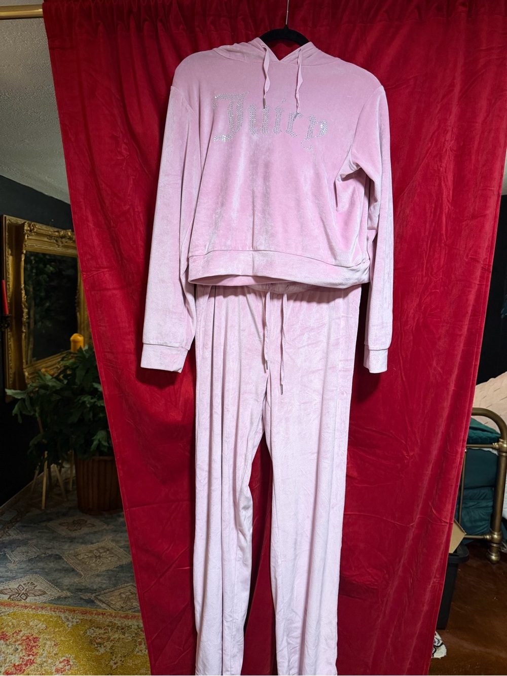 Juicy Couture Pink Velour Rhinestone Logo Hoodie & Pants Set - Picture 5 of 12